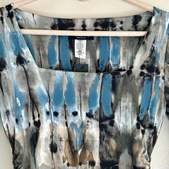 New Ariella long sleeve square neck ruched sides abstract boho grunge stretch S - Picture 6 of 12